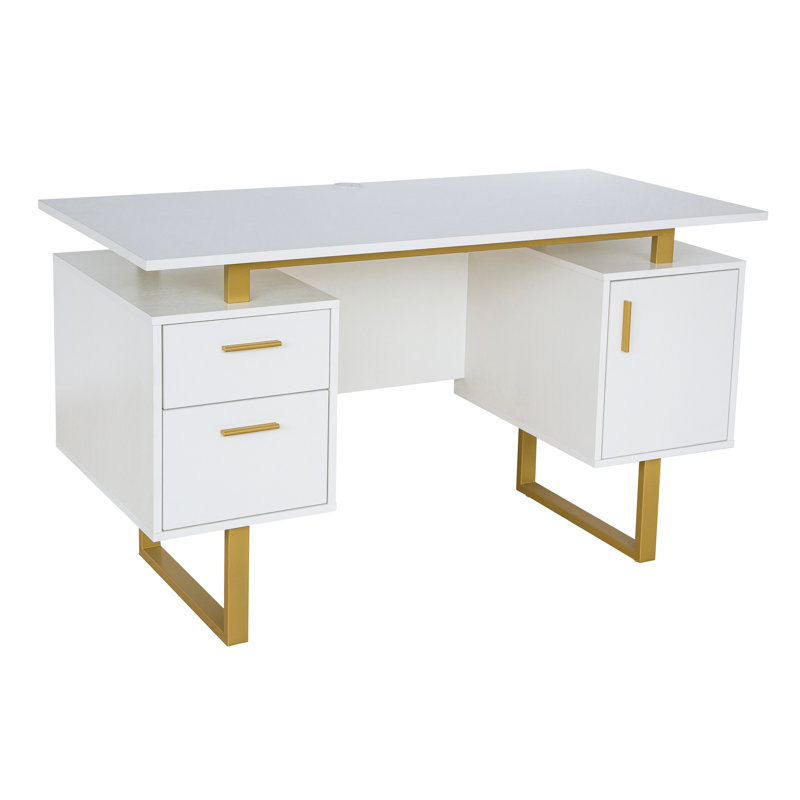 Bureau avec tiroirs et rangement, Blanc
