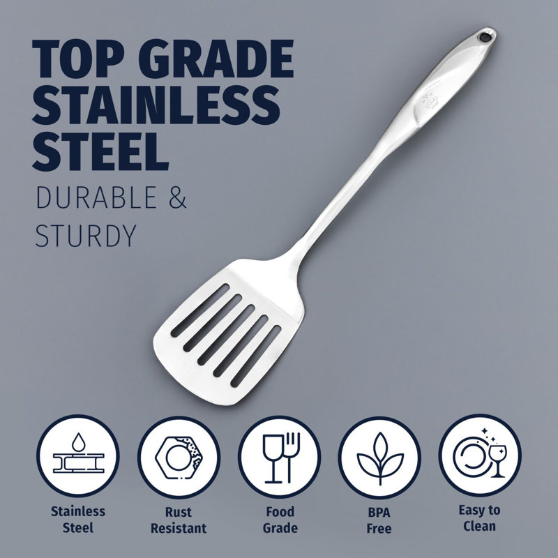 Turner à fente de 14,8 po Zulay Kitchen - Spatule en acier inoxydable robuste avec poignée facile à saisir