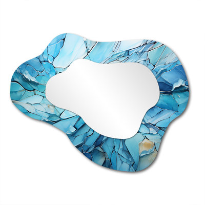 Tyrise Antartica Icebound Kaleidoscope Geometric I - Mountains Cloud Wall Mirror, Blue Asymmetrical Decorative Mirror, Printed Metal Art