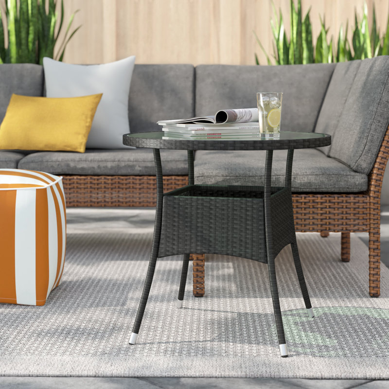 Nyla Round Glass Outdoor Dining Table, 74cm H x 60cm W x 60cm D
