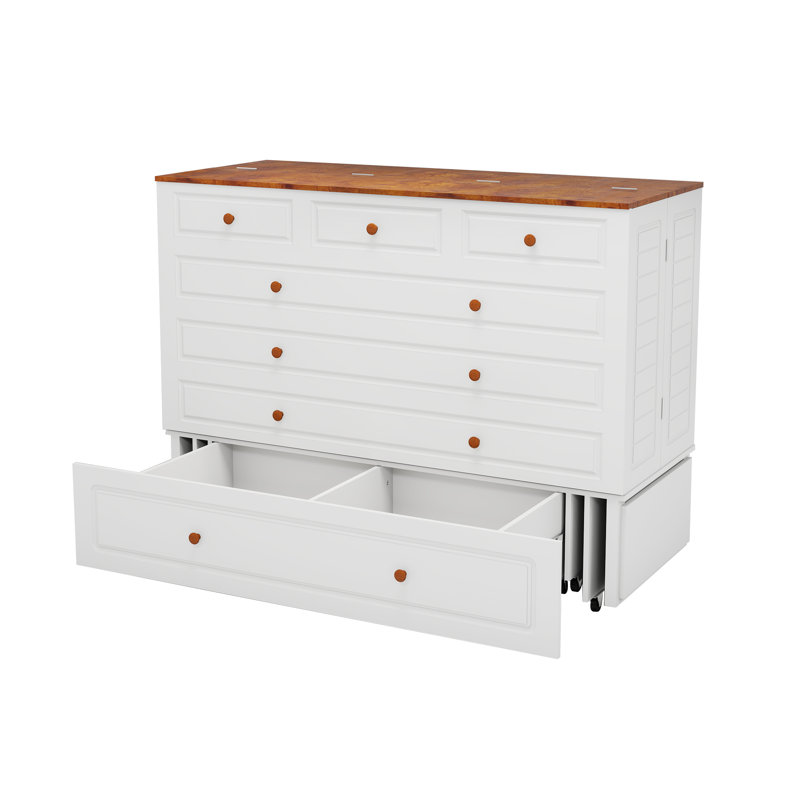 Grand lit escamotable avec tiroirs, armoire grand lit escamotable avec station de charge, matelas inclus, blanc