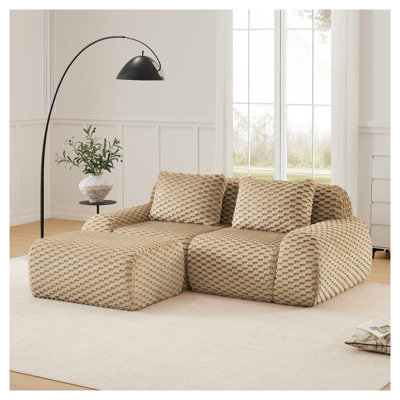 Canapé modulaire en L 82 po de style moderne en forme de L 82 po, canapé surdimensionné en flanelle 2 places avec repose-pieds mobile et aucun assemblage requis