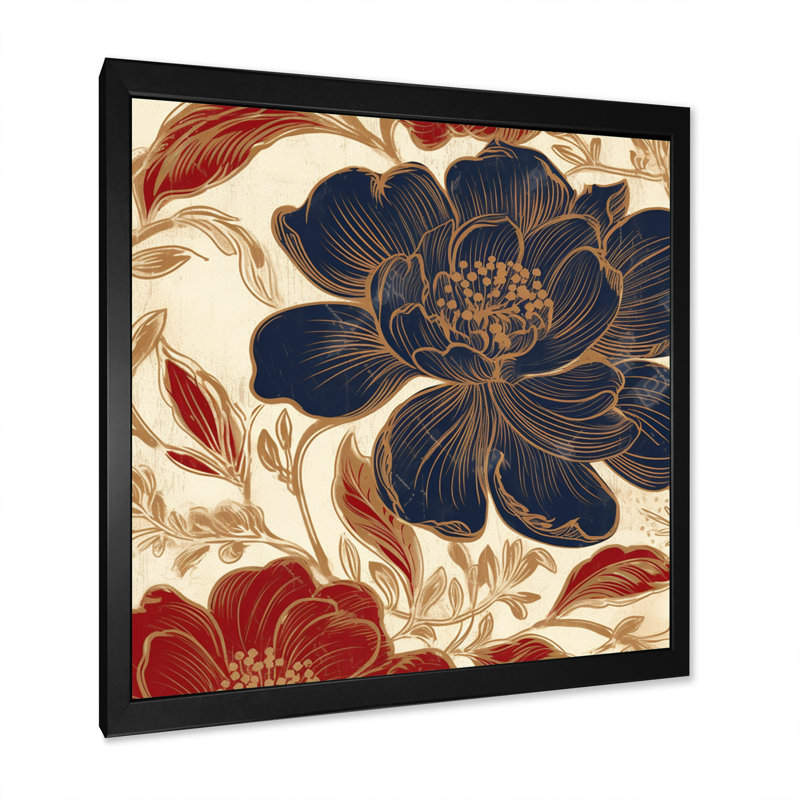 Fleur d'œillet sur fond bleu Antwan, Cadre photo noir, H 16 po x l 16 po x P 1 po