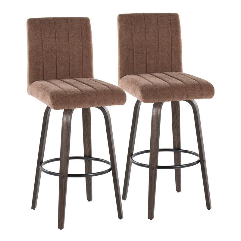 Hank 30" Fixed-Height Barstool With Bent Wood Legs & Round Footrest - Set Of  2, Brown, Glazed Walnut/Black