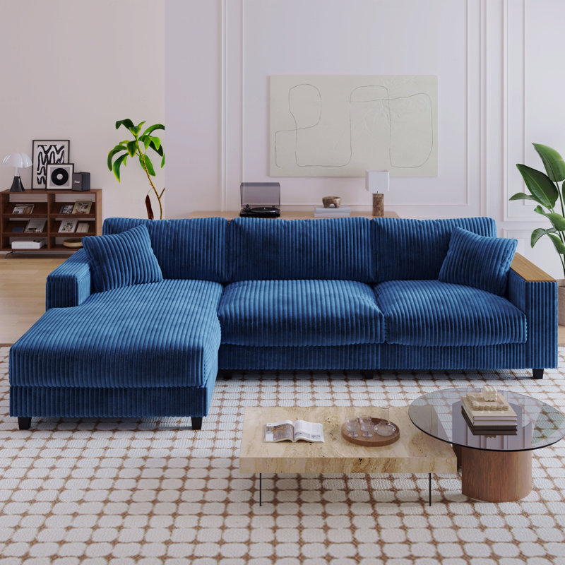 Canapé modulaire Basic, canapé en velours côtelé de 114,5 po avec 2 coussins décoratifs Canapé surdimensionné en L avec méridienne réversible avec deux accoudoirs