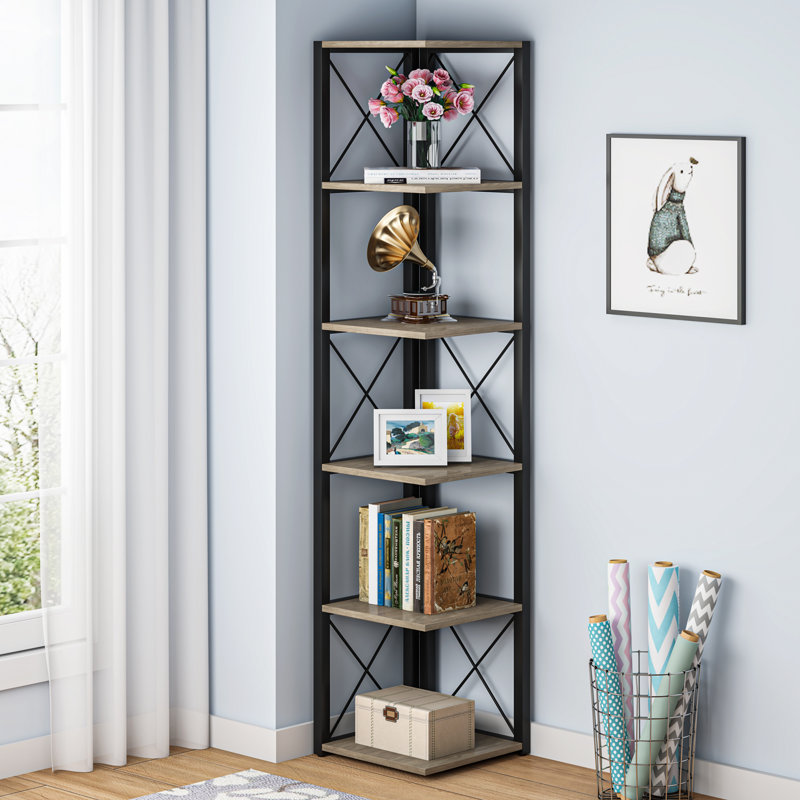 180 cm H x 32 cm W Corner Bookcase, Grey/Black