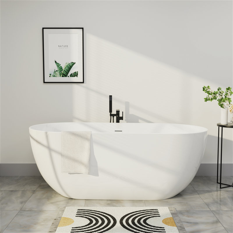 67"L x 31''W Double-End Large Oval Acrylic Soaking Bathtub With Chrome Drain