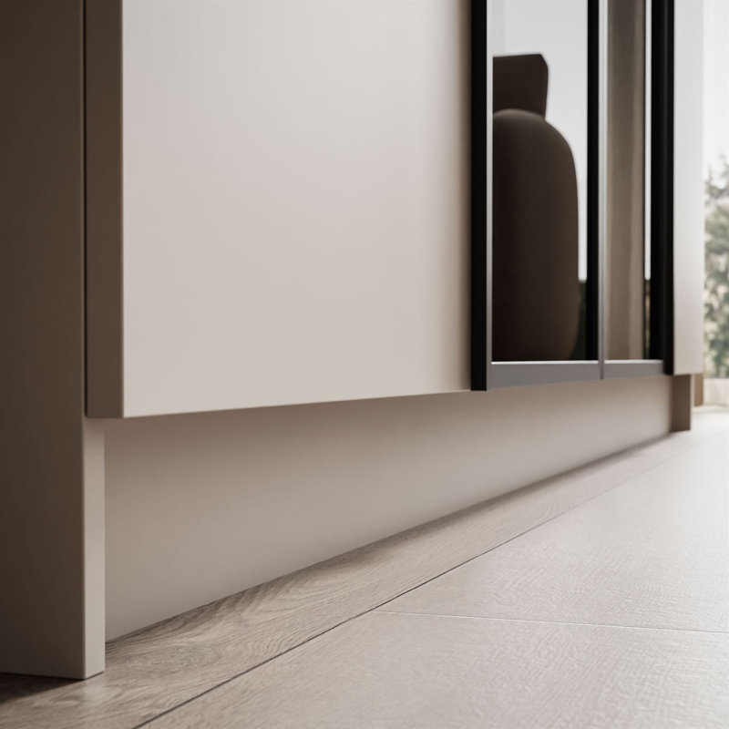 4 Door Glass Wardrobe, Edge handles in black color
