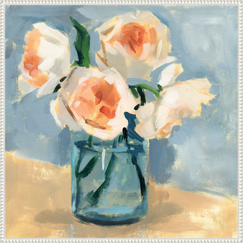 "Pe pivoines in Mason Jar II" par Victoria Barnes, reproduction d'art sur toile encadrée, H 30 po x l 30 po