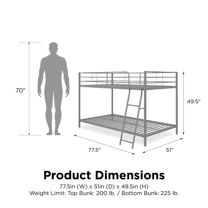 Ahmad Kids Twin Over Twin Bunk Bed, Silver
