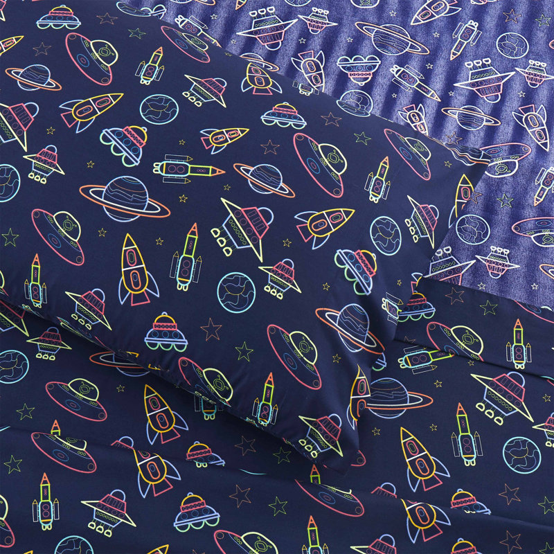 Kids Printed Classic Microfiber Sheets, Twin, Neon Space