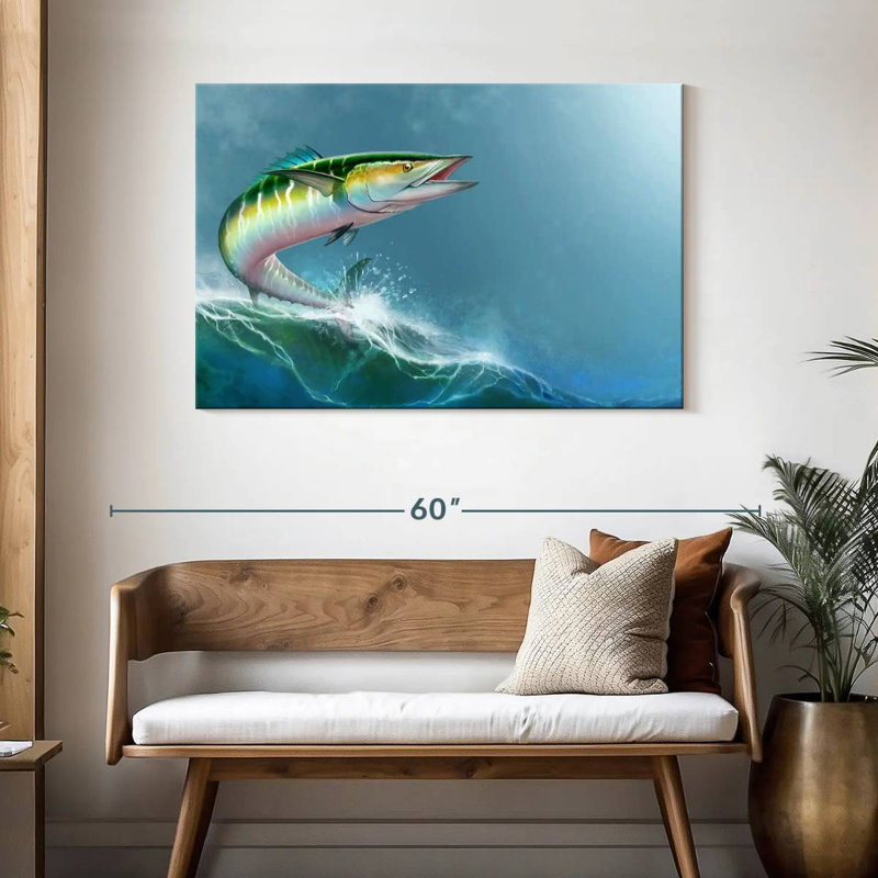 Wave Riding Wahoo Fish, 30" H x 45" W