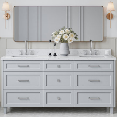 ARIEL Monroe 72 Double Sink Bathroom Vanity with Carrara Quartz Top