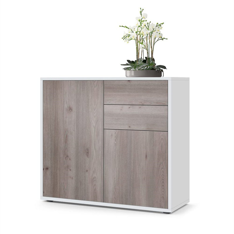 Canica 2 - Door Standard Accent Cabinet, White Matt/Oak Nordic