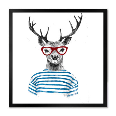 Portrait d'un cerf avec des lunettes rouges - peinture sur toile
