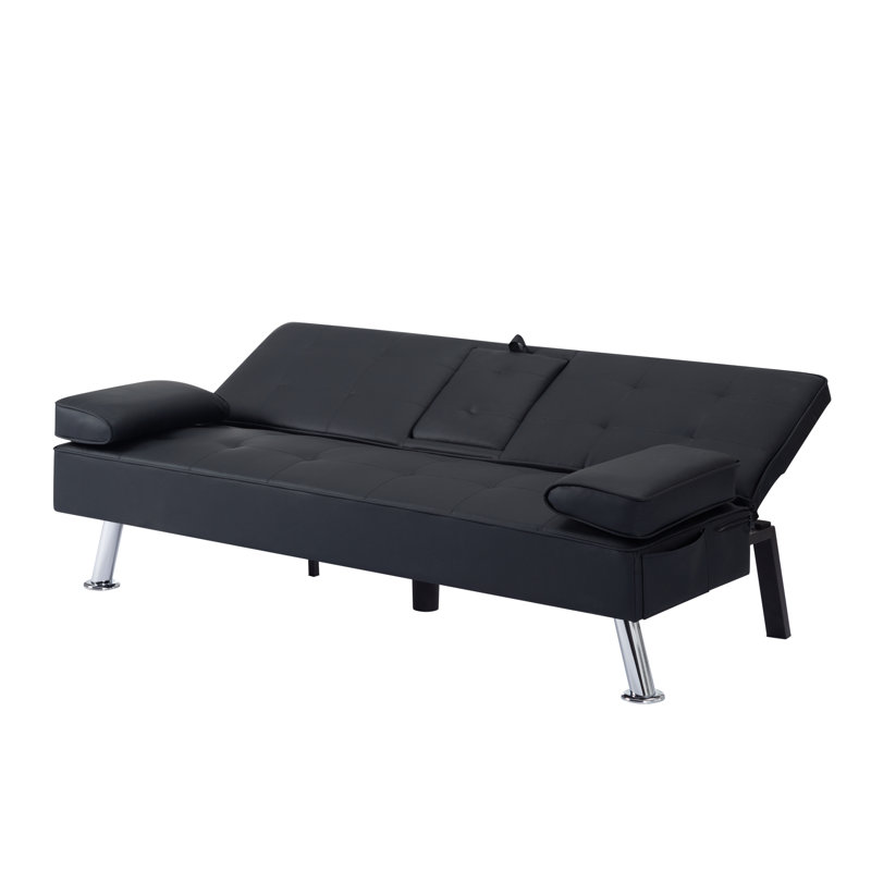 Divan-lit futon de 65,3 po avec accoudoirs amovibles Ebern Designs, Noir, noir, noir, noir