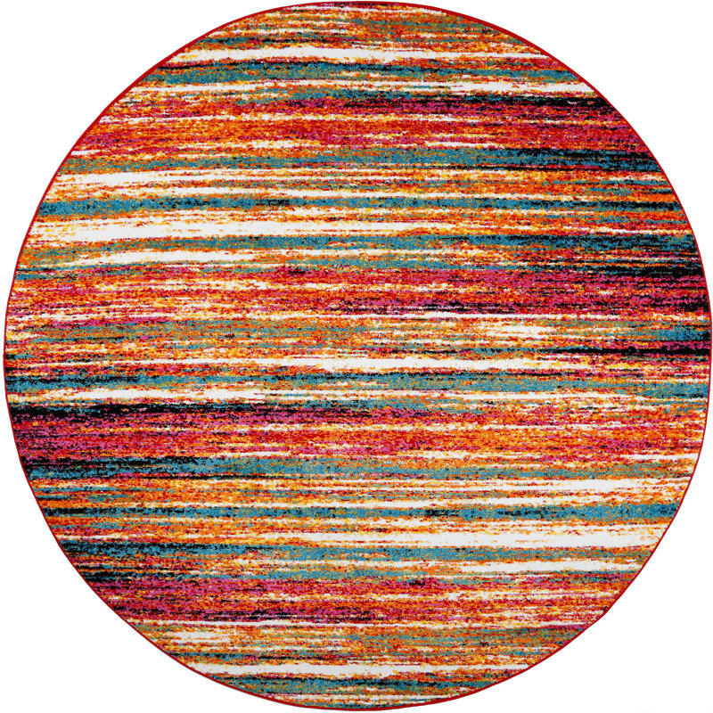 Tapis orange / bleu / crème Olgethorpe, Rond 7 pi 10 po