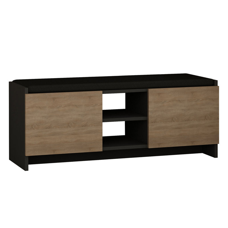Elara 43" Wide Modern Shoe Storage Bench with Upholstered Seat and Soft-Close Doors, Anthracite Oak