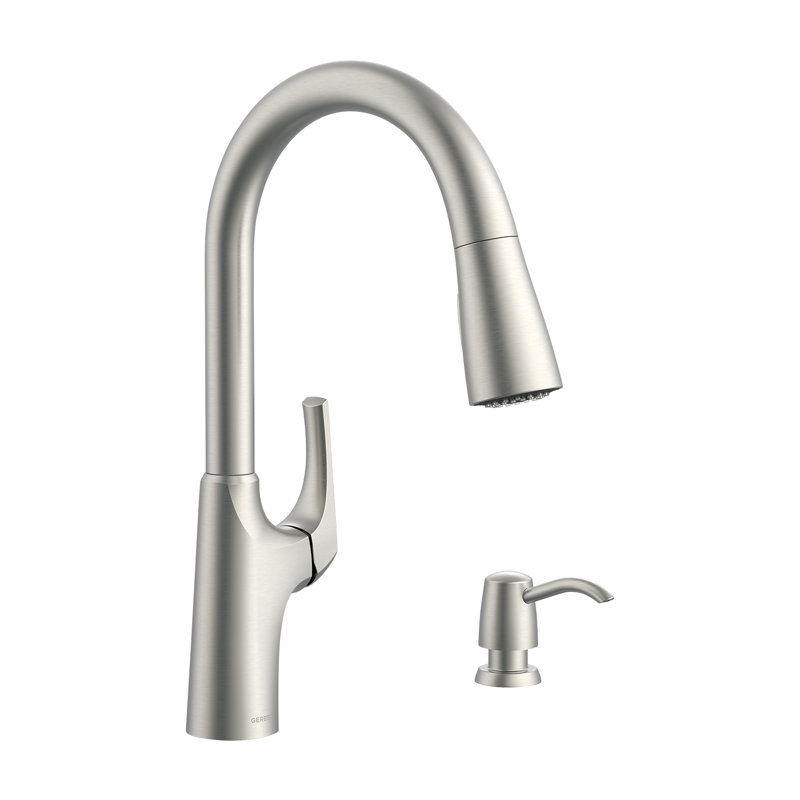 Pilsen Single Handle Pull Down Sprayer Kitchen Faucet with Deck Plate with Soap Dispenser, Stainless steel