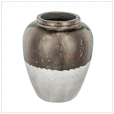 13x13x16inch Round Sienna Brown Ceramic Accent Vase with Wide Opening and Distressed Finish for Elegant Home Decor