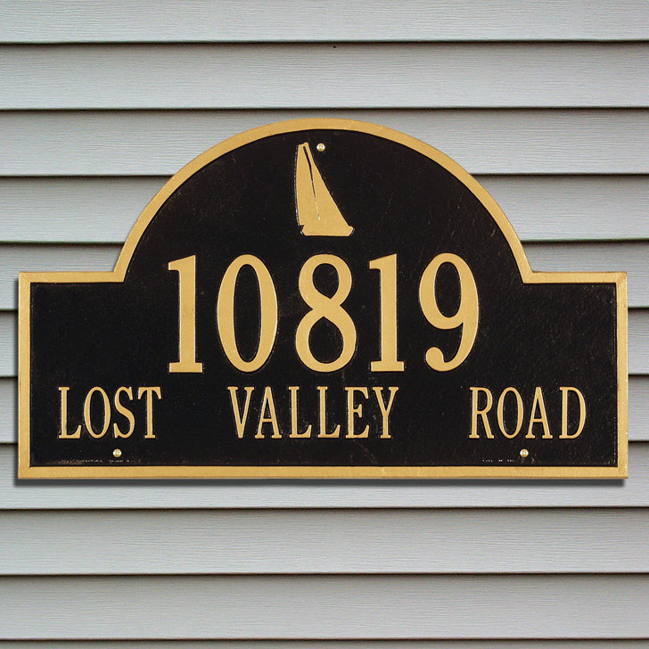 Nautical 2-Line Wall Address Plaque, Black/Gold, Yes