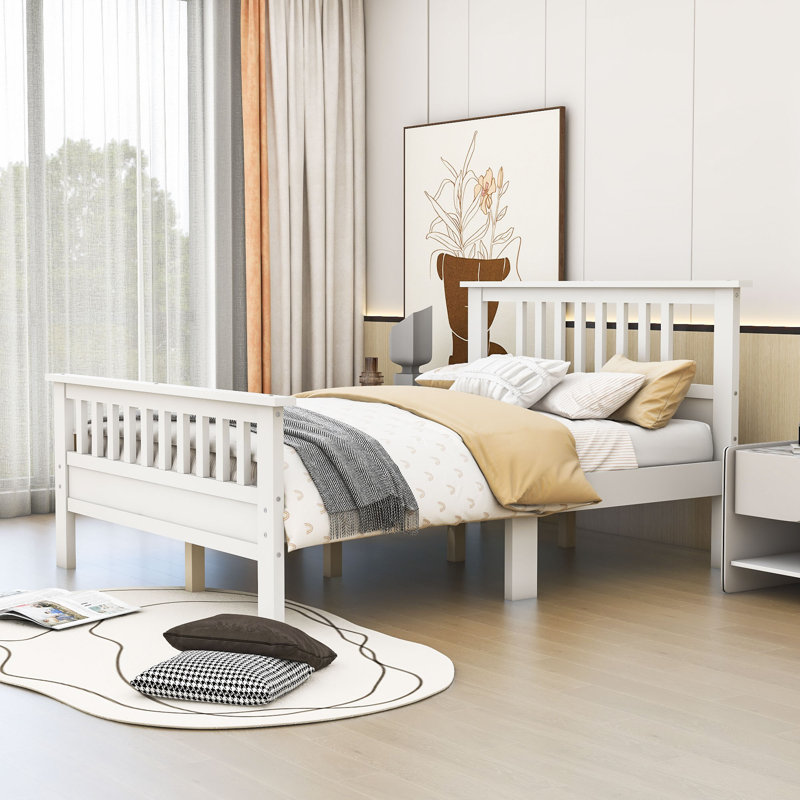 Dwarozh Wood Platform Bed with Headboard and Footboard, White, Full