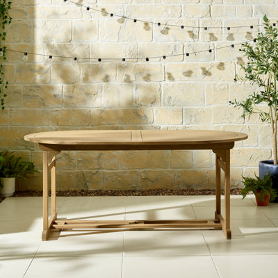 Asanta 6-8 Seater Wooden Extending Oval Garden Dining Table - Solid Wood For Modern Garden Patio