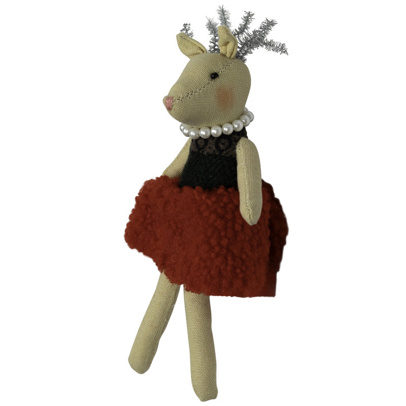 Sitting Reindeer Girl In Dress Christmas Figure - 5.5"