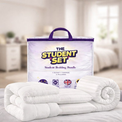 MHG Living Duvet 10.5 Tog All Season Student Bedding Bundle - Available Breathable Duvet, Mattress Topper & Pillows