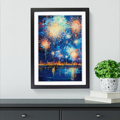 Fireworks Impressionism - Single Picture Frame Print on Wood