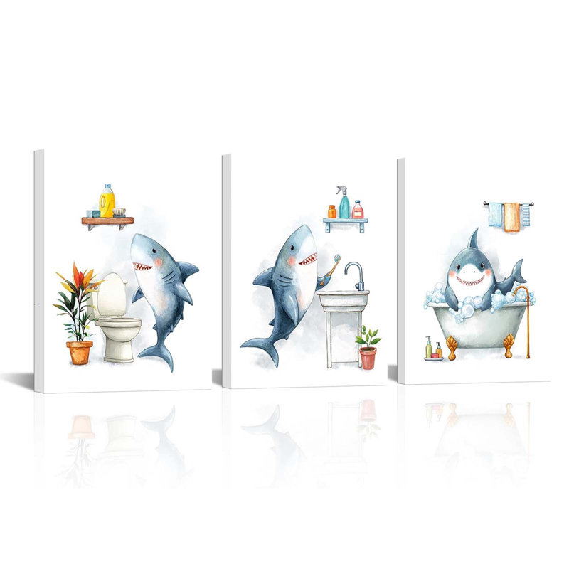 Shark Bathroom Wall Art Set of 3,30x40cm