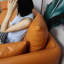 Ensemble de salon en cuir véritable orange 3 pièces