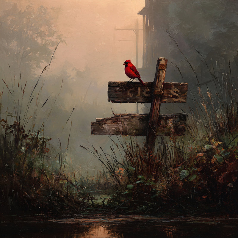 «Cardinal at Woodland Crossroads», art mural sur toile
