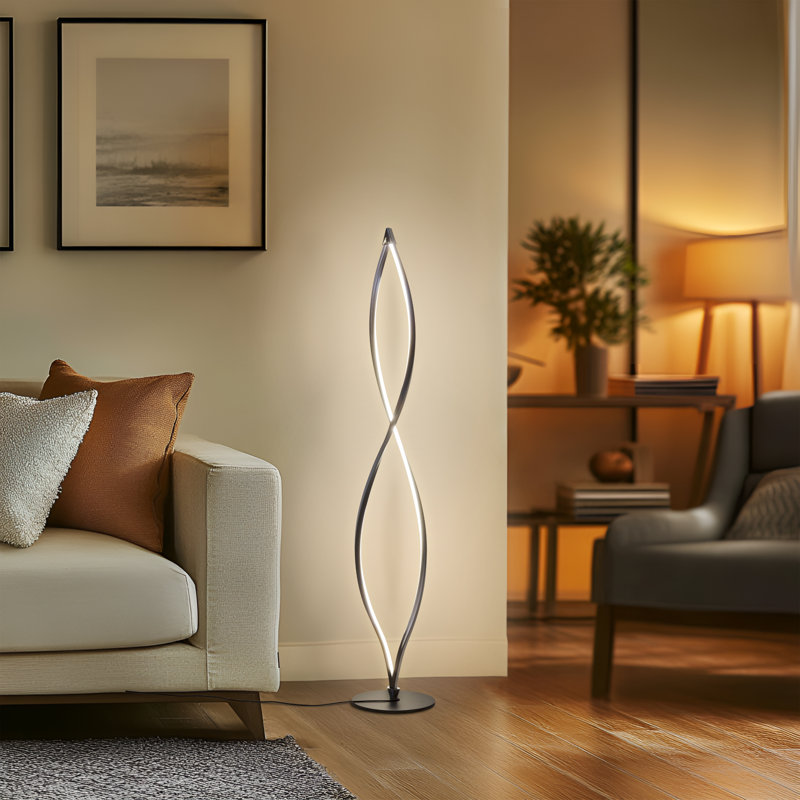  Lampe sur pied DEL moderne industrielle noire avec gradateur 3 voies Twist, Noir