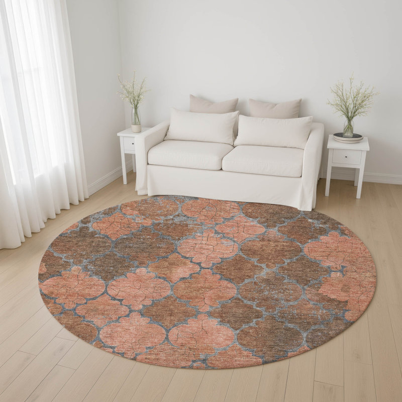 Premium Machine Washable Mayfield AMF1784 Damask Rug, Round 8'