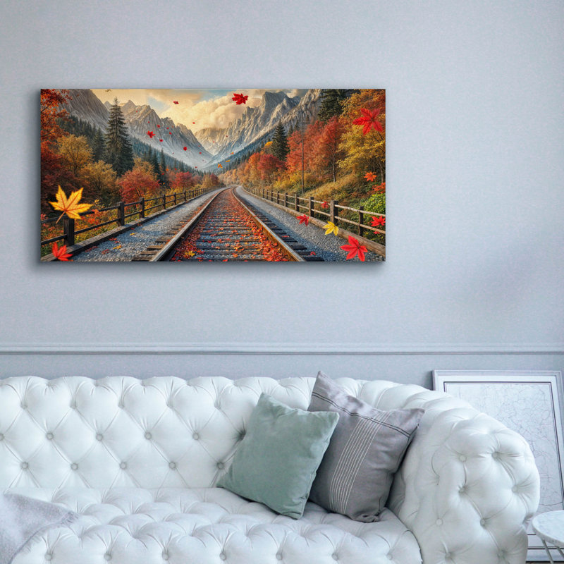 Art mural sur toile Ghiselin «Fall Railroad Landscape» par Rey Klimt, H 30 po x l 60 po