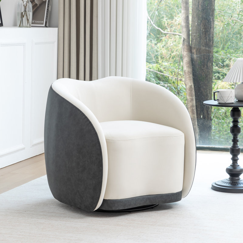 Fauteuil demi-tonneau pivotant en velours Aastha, Noir / blanc