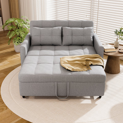 Convertible Pull-Out Sleeper Sofa with 2 Cushions, Upholstered Love Seat Bed for Living Room, Space-Saving Couch for Apartment and Guest Room