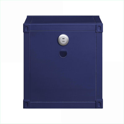 Table de chevet contemporaine bleue en métal avec 2 tablettes ouvertes