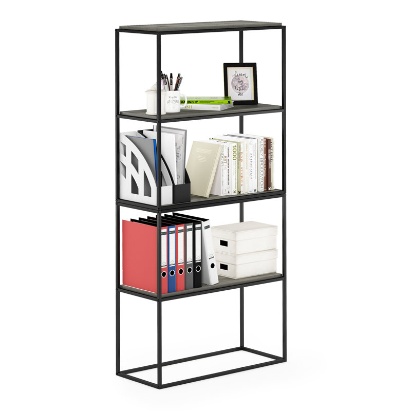 Emilda 80.3cm W Metal Shelving Unit, French Oak Grey/Black