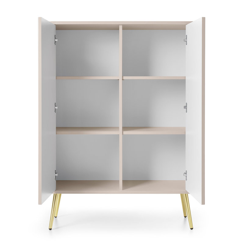 Zova High Sideboard Two Door With Slatted Fronts 103 cm With Legs, Beige