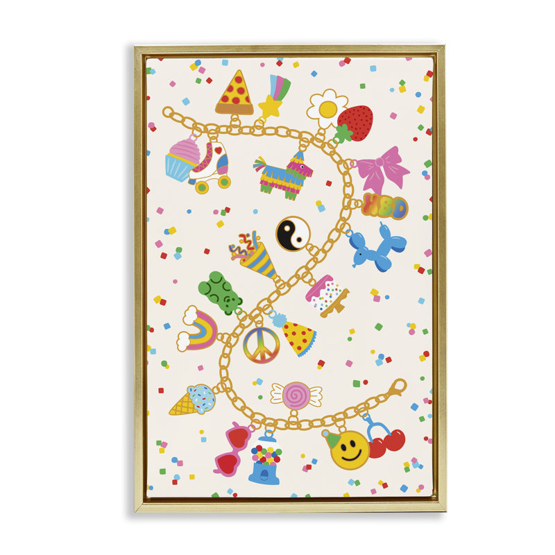 Cadre flottant Playful Party Charm, design par Nadia Hassan, 25 x 17, Metallic Gold Floater Framed
