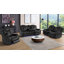 Ensemble de salon inclinable 3 pièces noir en similicuir respirant noir, collection de canapés de cinéma ambiant à DEL avec chargement USB et sans fil, porte-gobelets et rangement caché pour salle de jeux multimédia