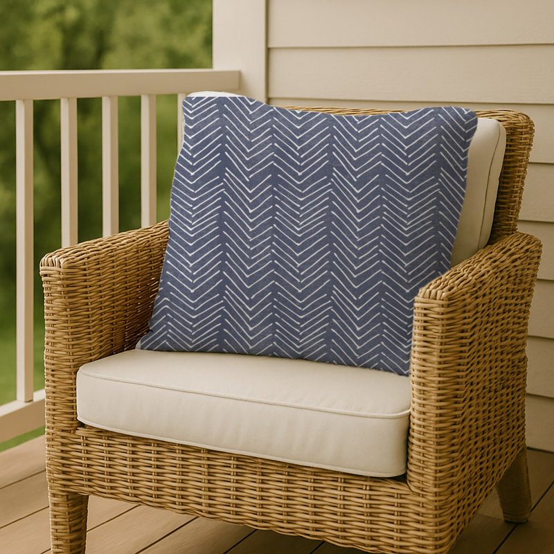 Chevron Outdoor Reversible Throw Pillow, 20" x 20", Blue