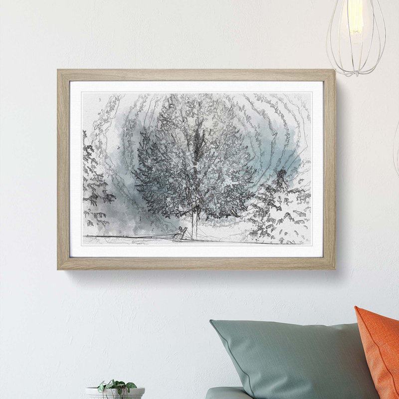 Hare in a Winter Forest in Abstract - Picture Frame Graphic Art Print, 48cm H x 65cm W x 2cm D, Oak Framed