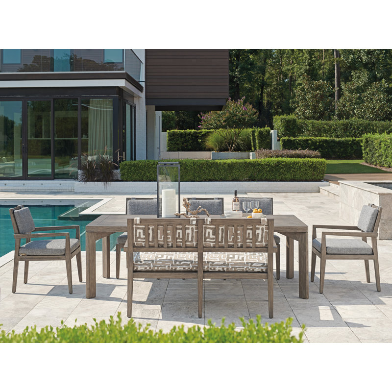 La Jolla Casual Contemporary Teak Outdoor Bench with Faux Slate Accents