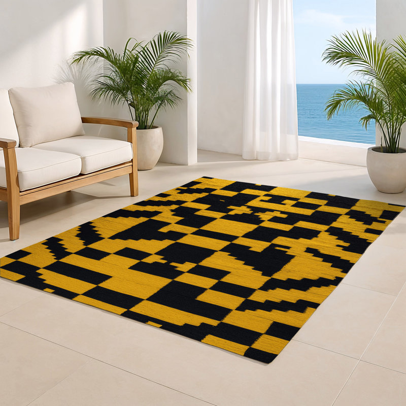Tapis intérieur / extérieur noir à carreaux, Rectangulaire 2 pi x 3 pi
