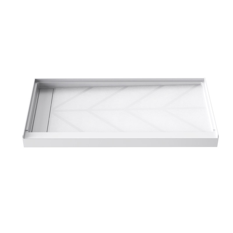 60'' x 32'' Aclove Shower Base with Left Drain, Solid Composite Linear Drain Cover, Glossy and non-Slip surface, Left