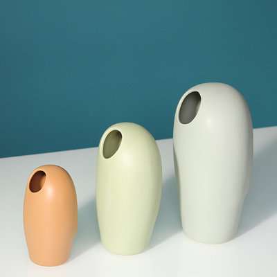 3 Piece Aliete Coral/Green/Ivory Ceramic Table Vase Set