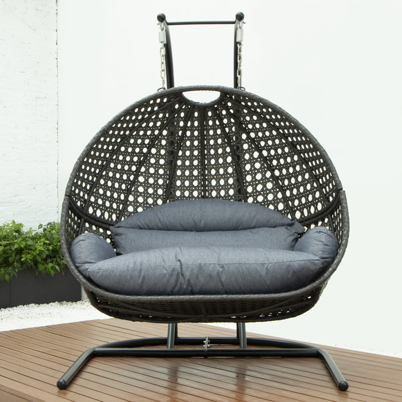 Balancelle double avec support Tallulah, Noir, Bleu gris anthracite, 57.5